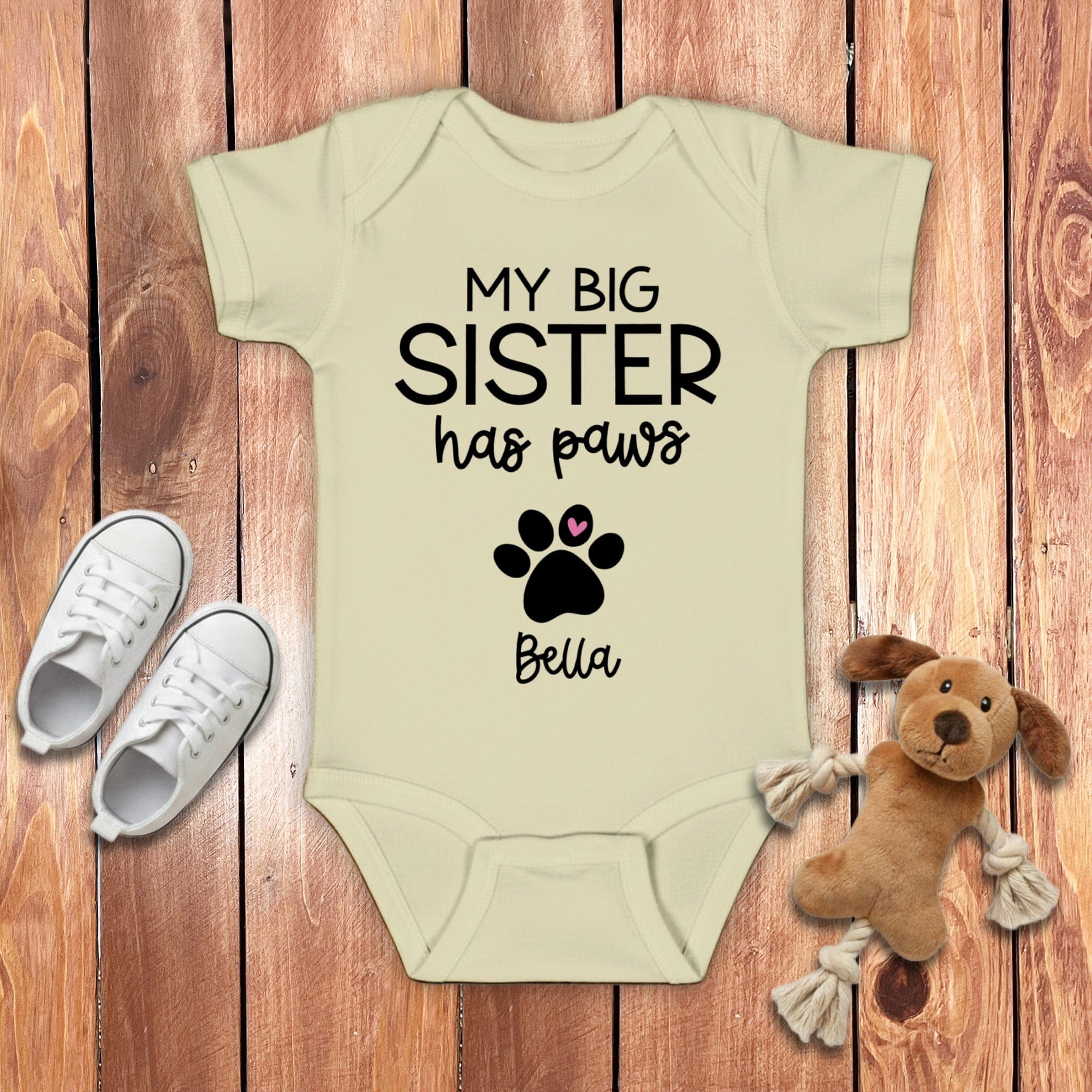 Custom My Sister Has Paws Bodysuit in Natural / NB (0-3M) by Puppy Jo