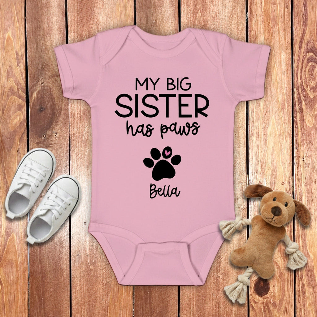 Custom My Sister Has Paws Bodysuit in Pink / NB (0-3M) by Puppy Jo