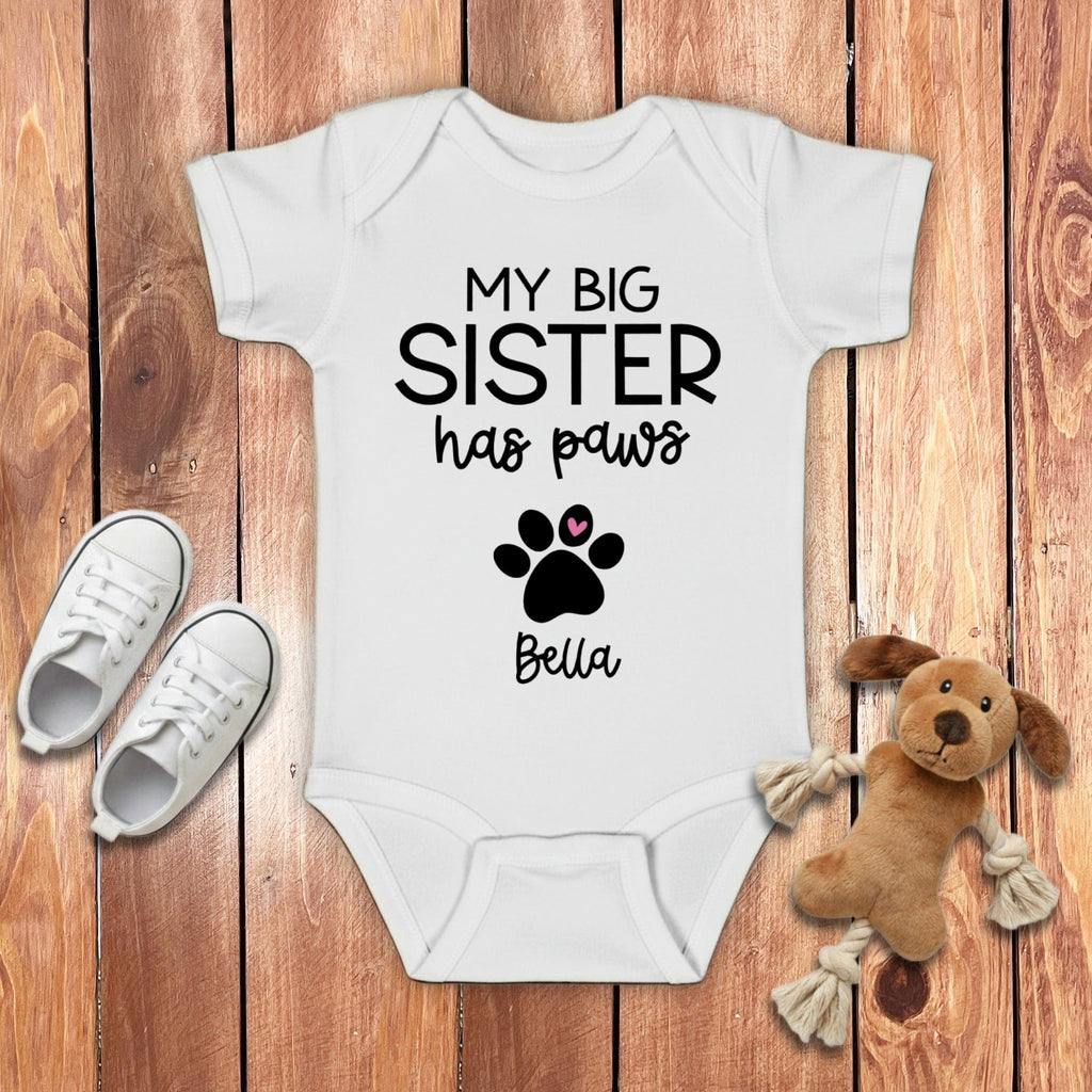 Custom My Sister Has Paws Bodysuit in White / NB (0-3M) by Puppy Jo