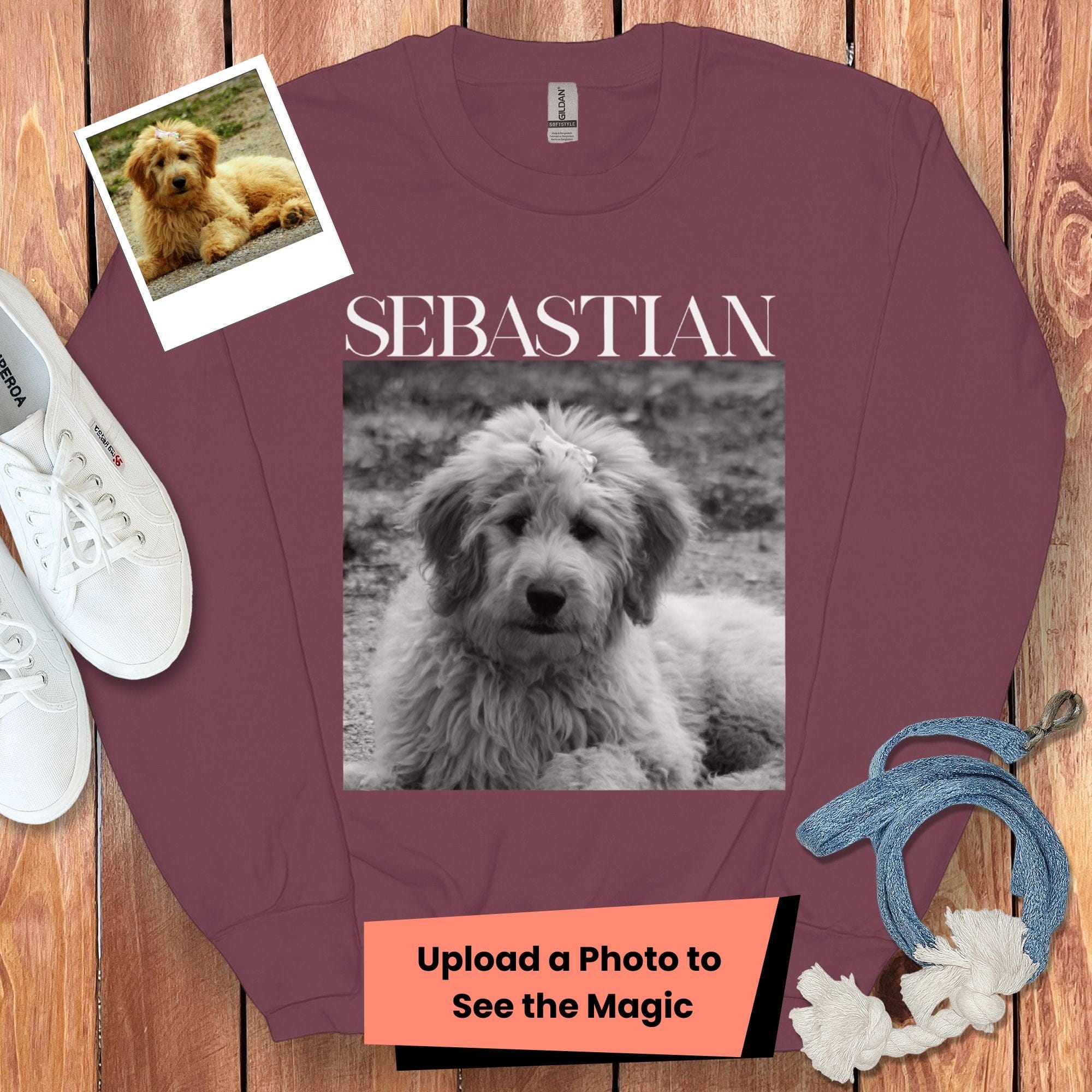 Custom Pet Photo Name Sweatshirt in Maroon / S by Puppy Jo