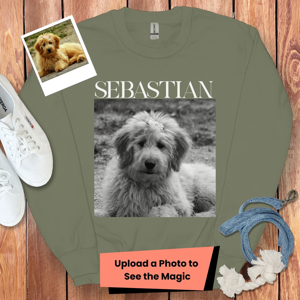 Custom Pet Photo Name Sweatshirt in Military Green / S by Puppy Jo