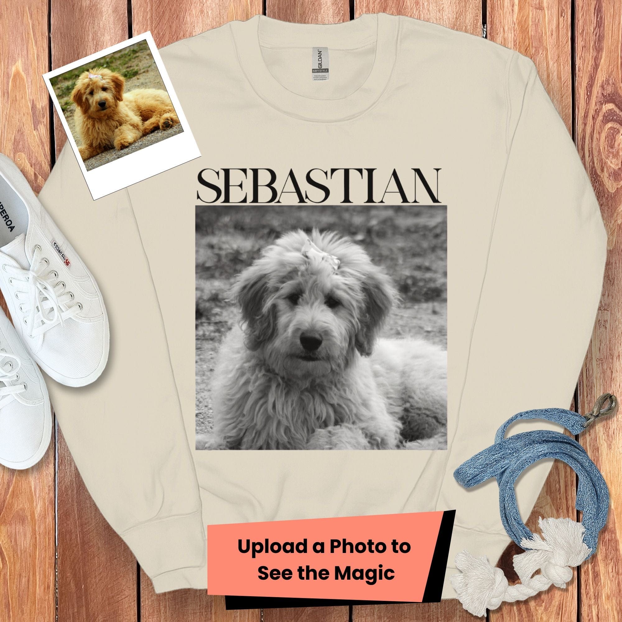 Custom Pet Photo Name Sweatshirt in Sand / S by Puppy Jo