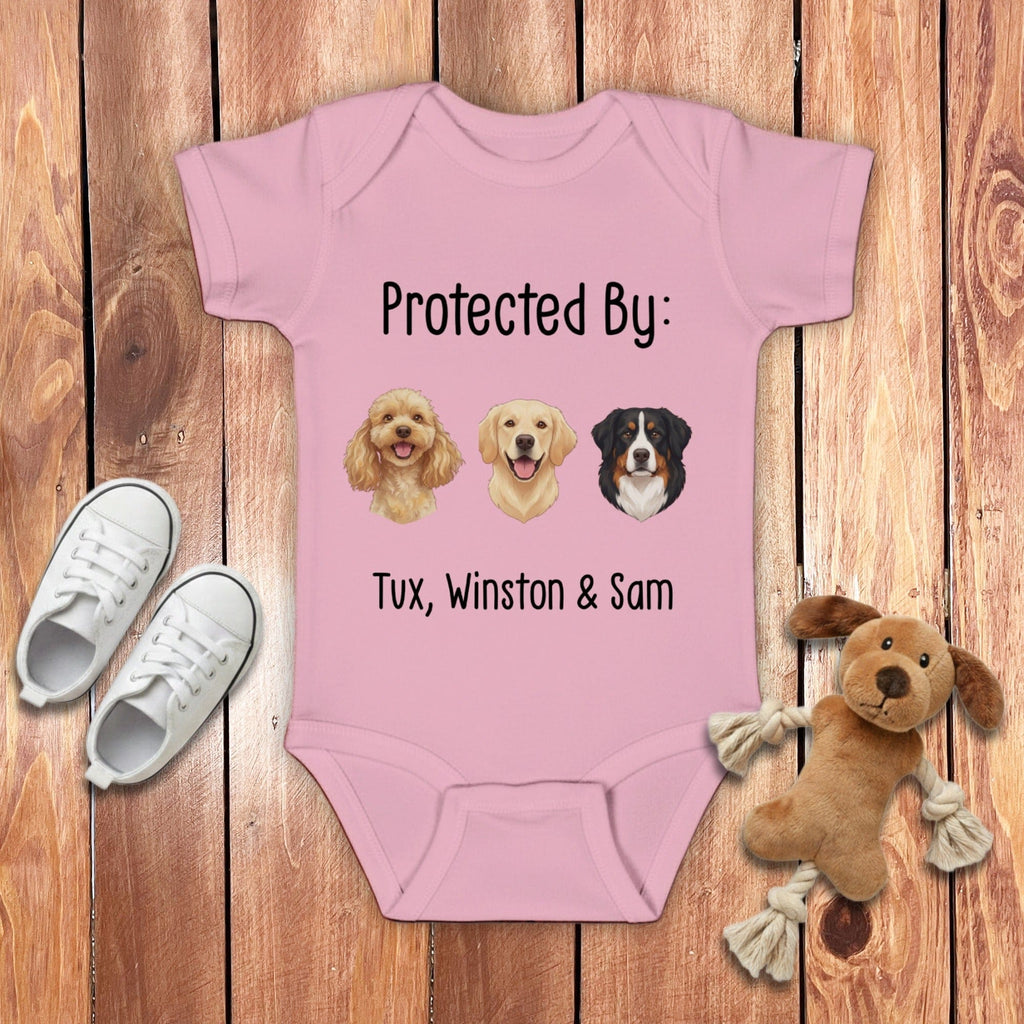 Custom Protected By Baby Bodysuit in Pink / NB (0-3M) by Puppy Jo