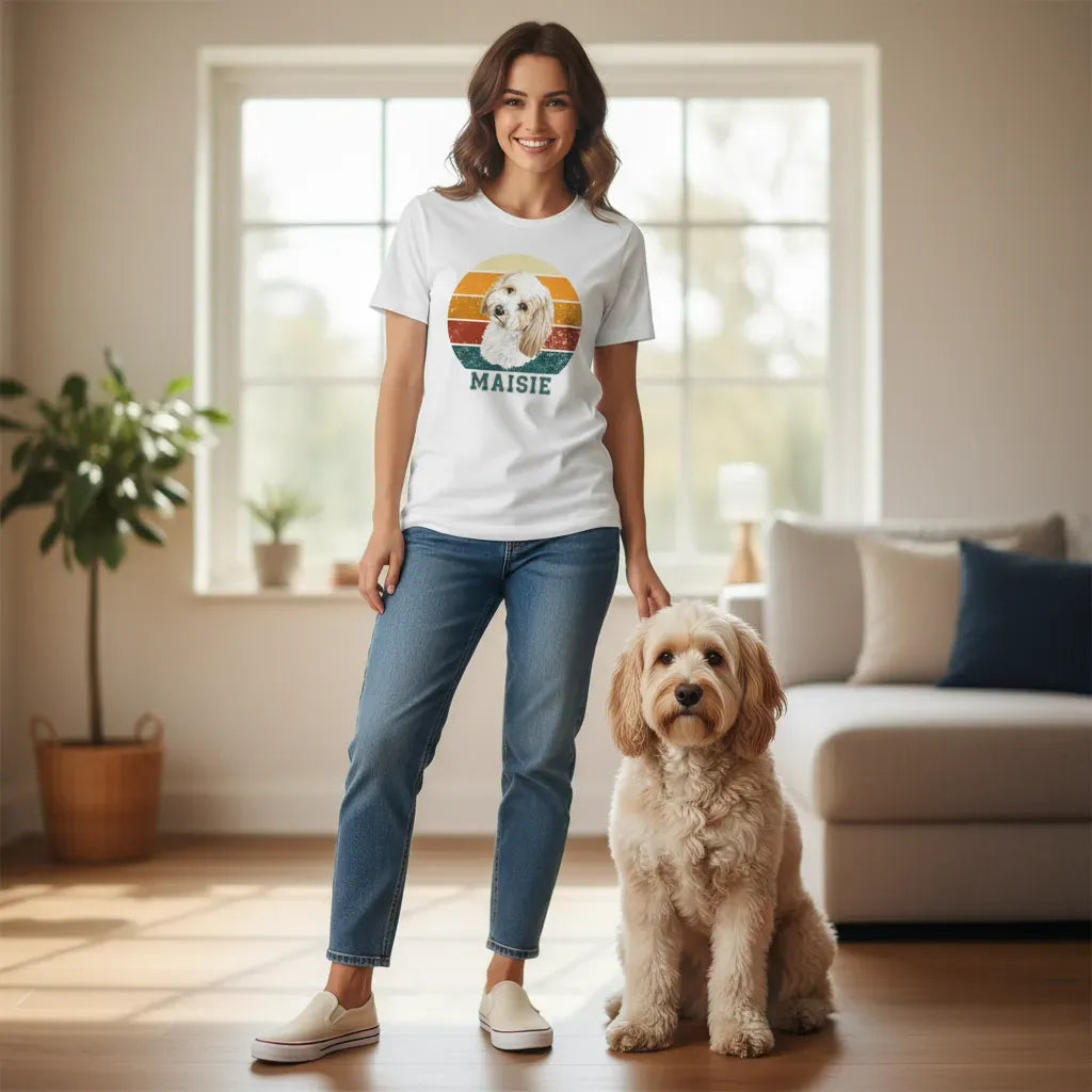 Custom Retro Sunset Dog Photo T-Shirt in by Puppy Jo
