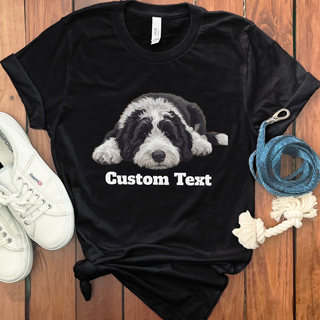 Custom Sleeping Sheepadoodle T-Shirt in Black / S by Puppy Jo