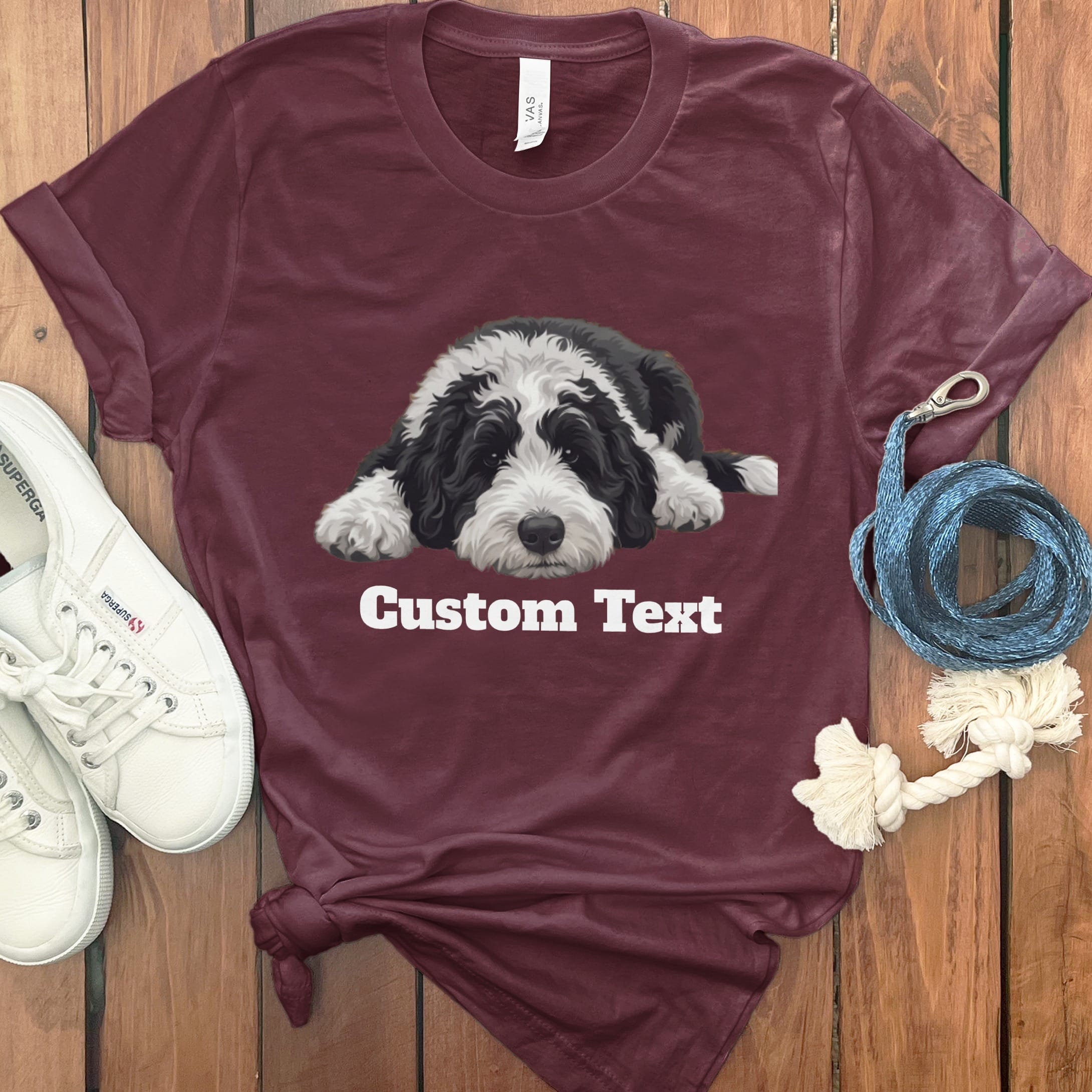 Custom Sleeping Sheepadoodle T-Shirt in Maroon / S by Puppy Jo