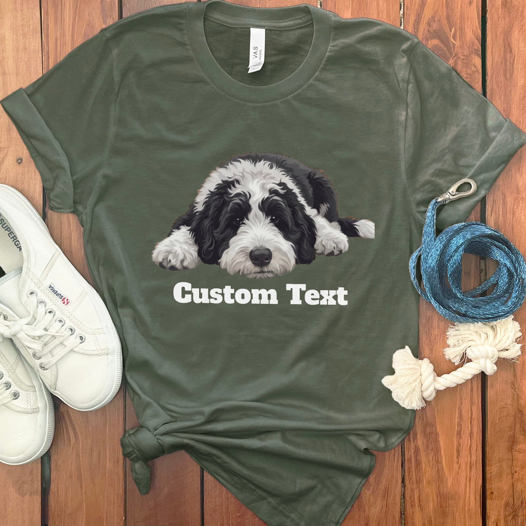 Custom Sleeping Sheepadoodle T-Shirt in Military Green / S by Puppy Jo