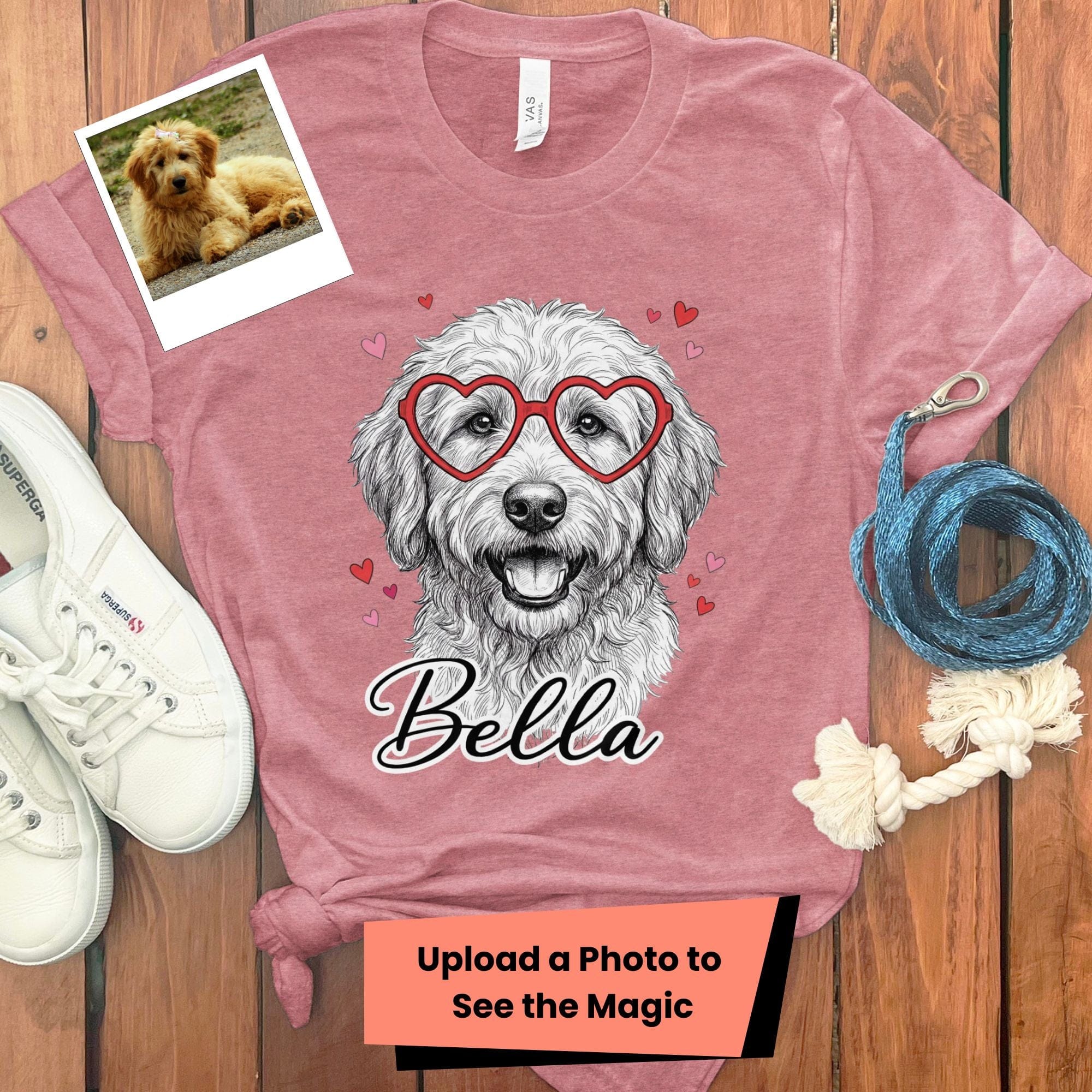 Custom Valentine Dog Sketch T-Shirt in Heather Mauve / S by Puppy Jo