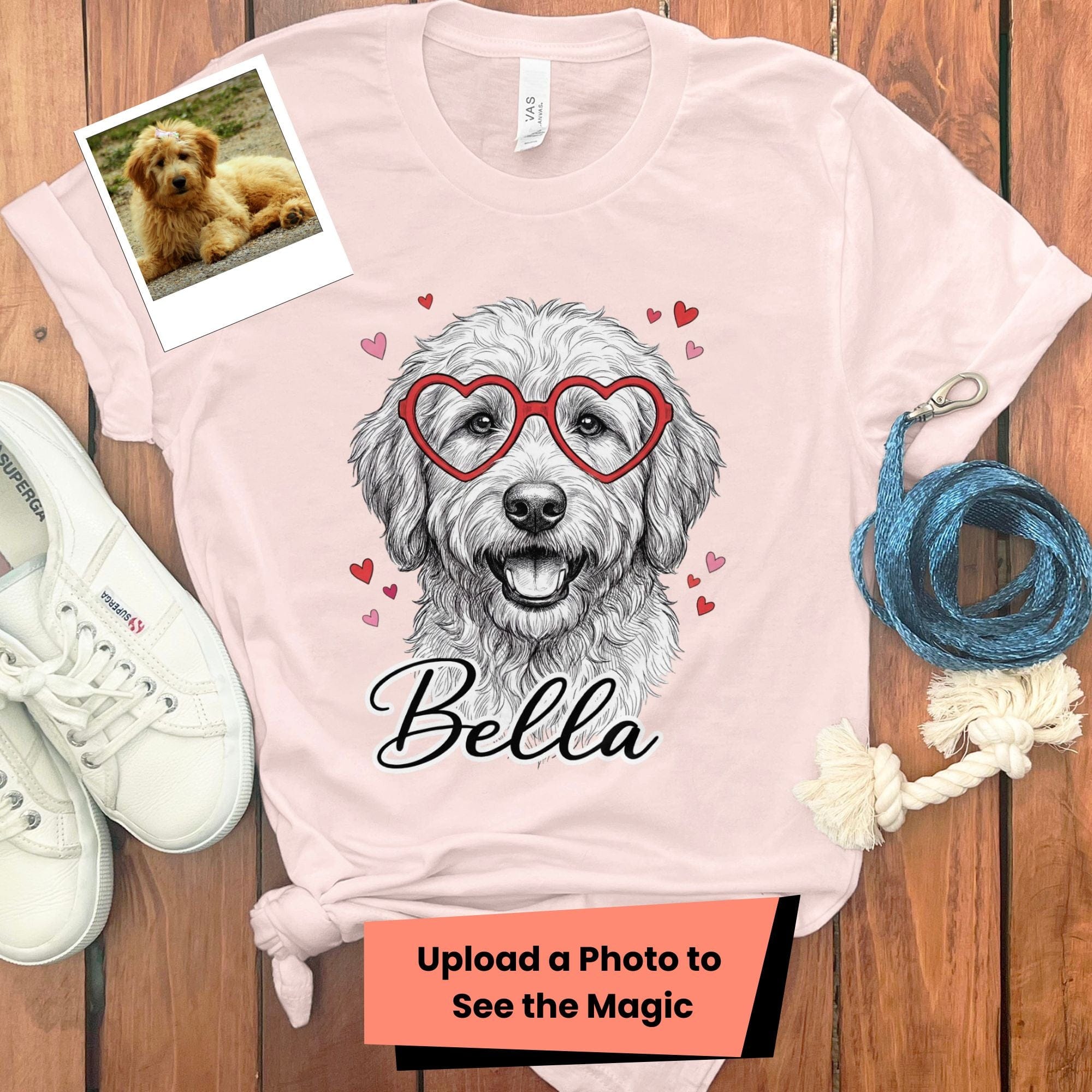 Custom Valentine Dog Sketch T-Shirt in Soft Pink / S by Puppy Jo