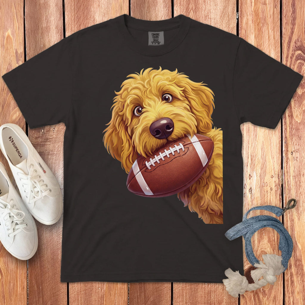 Golden Goldendoodle Football Signature T-Shirt in Graphite / S by Puppy Jo