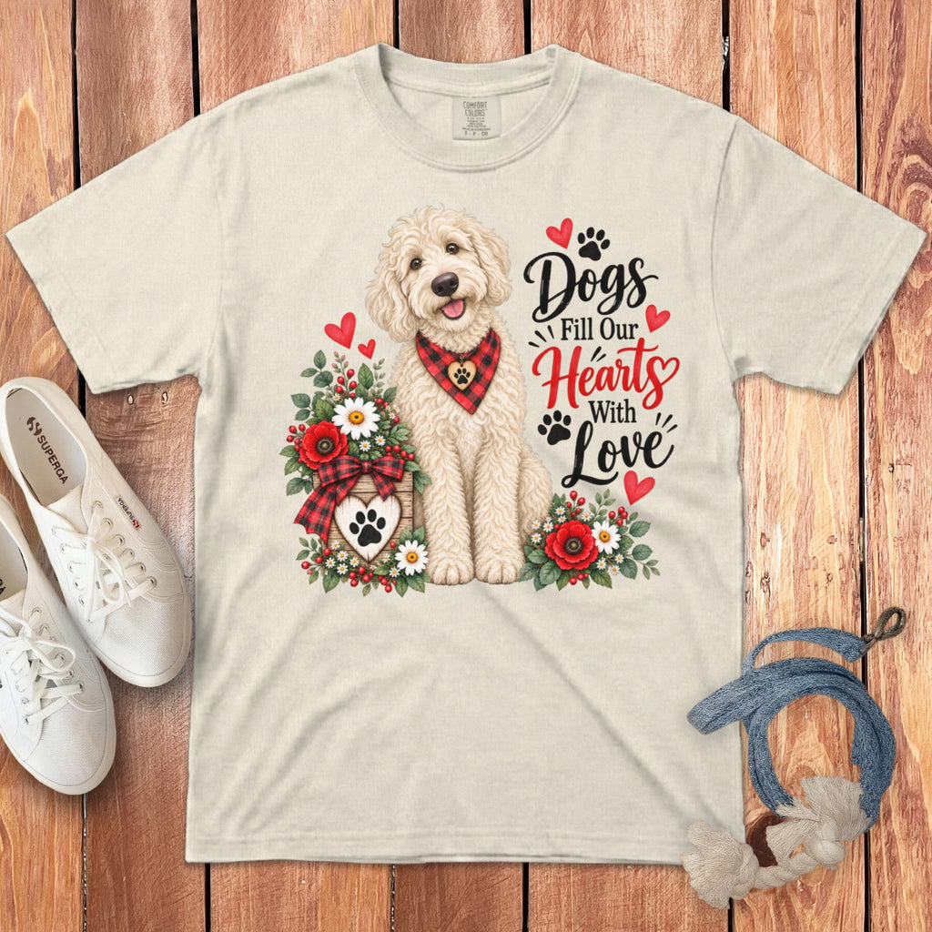 Cream Goldendoodle Hearts Love Signature T-Shirt