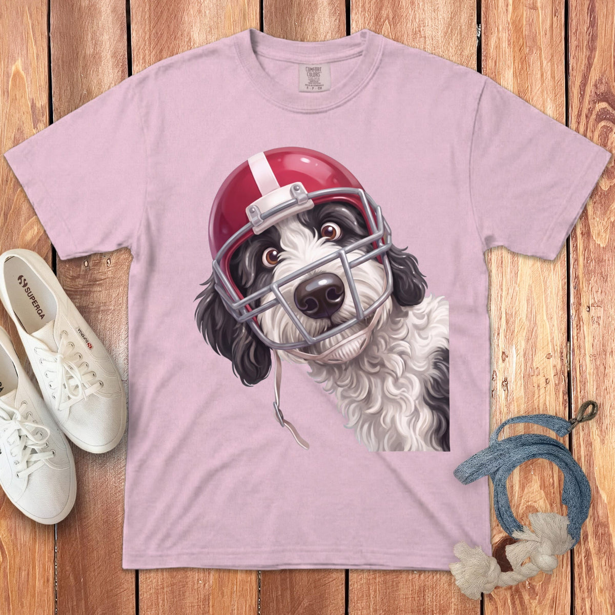 Sheepadoodle Football Helmet Signature T-Shirt in Blossom / S by Puppy Jo