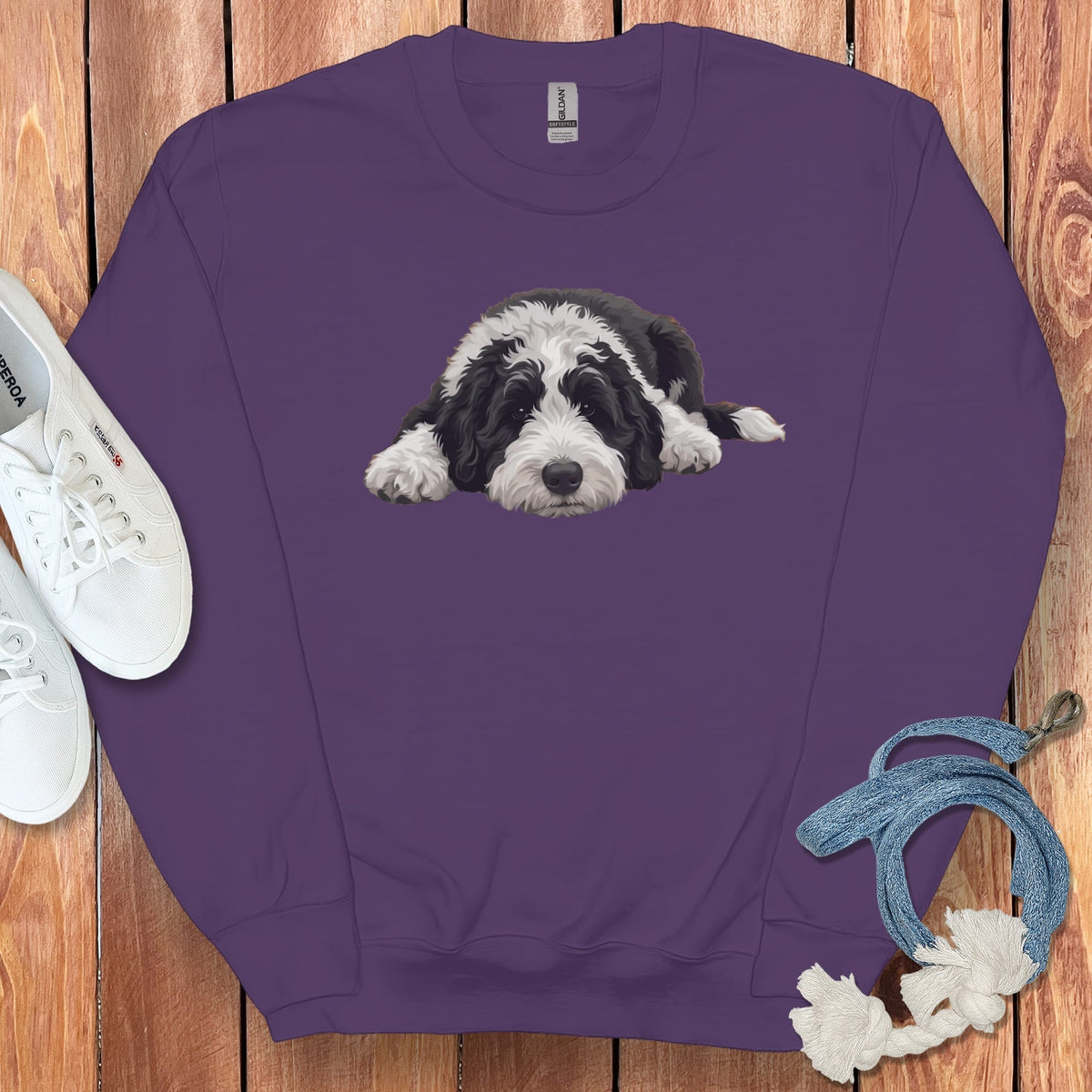 Sheepadoodle Snoozing Sweatshirt in Purple / S by Puppy Jo
