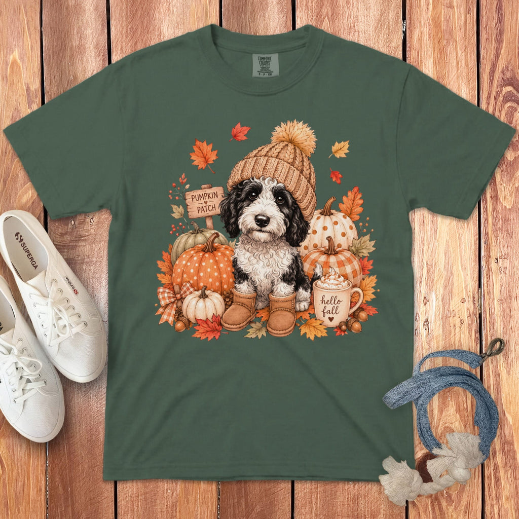 Sheepadoodle Pumpkin Patch Signature T-Shirt in Blue Spruce / S by Puppy Jo