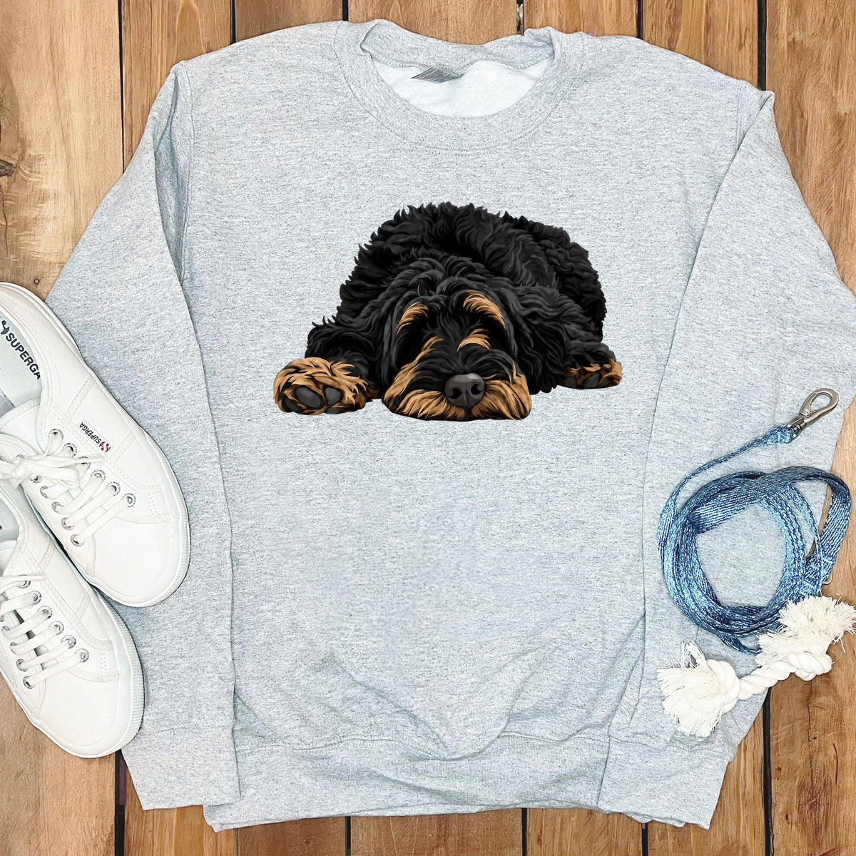 Phantom Goldendoodle Snoozing Sweatshirt in Sport Grey / S by Puppy Jo