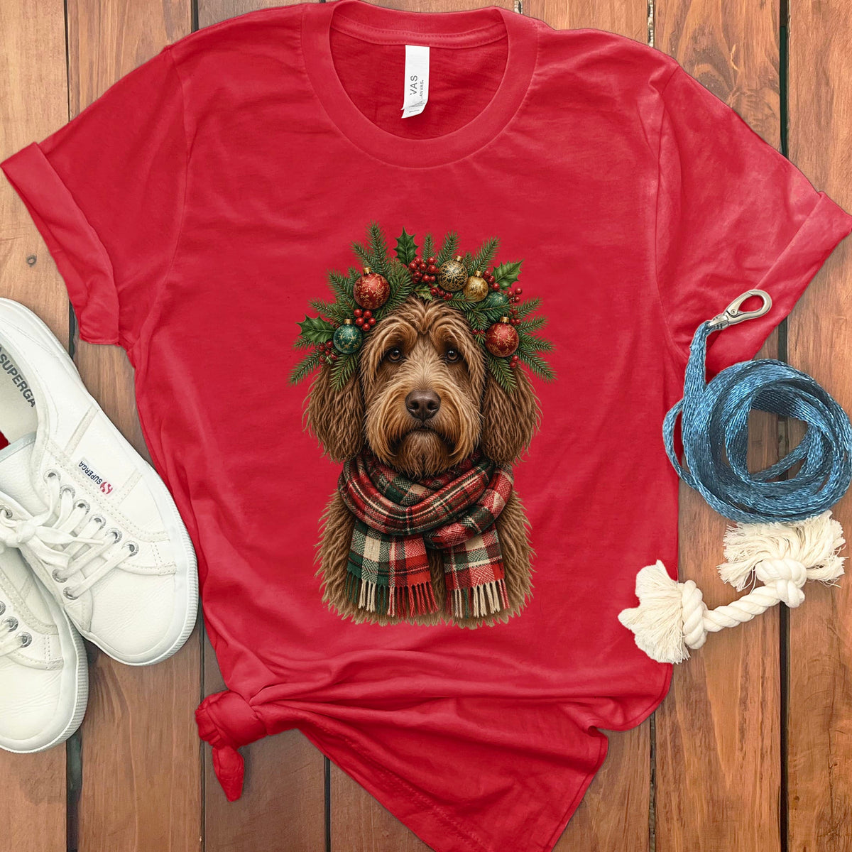Chocolate Goldendoodle Holiday Crown T-Shirt in Red / S by Puppy Jo