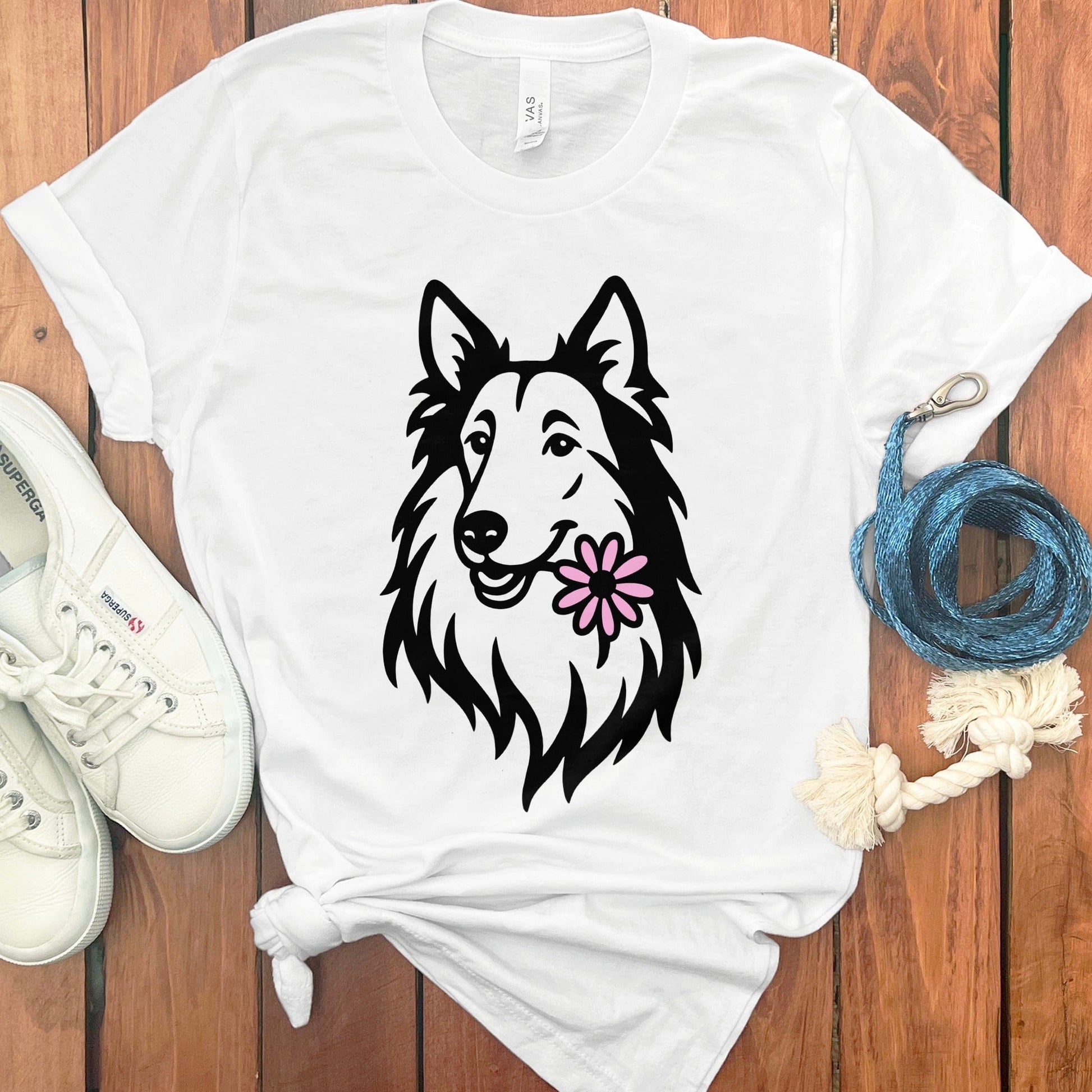 Border Collie with Flower Graphic Design T-shirt product