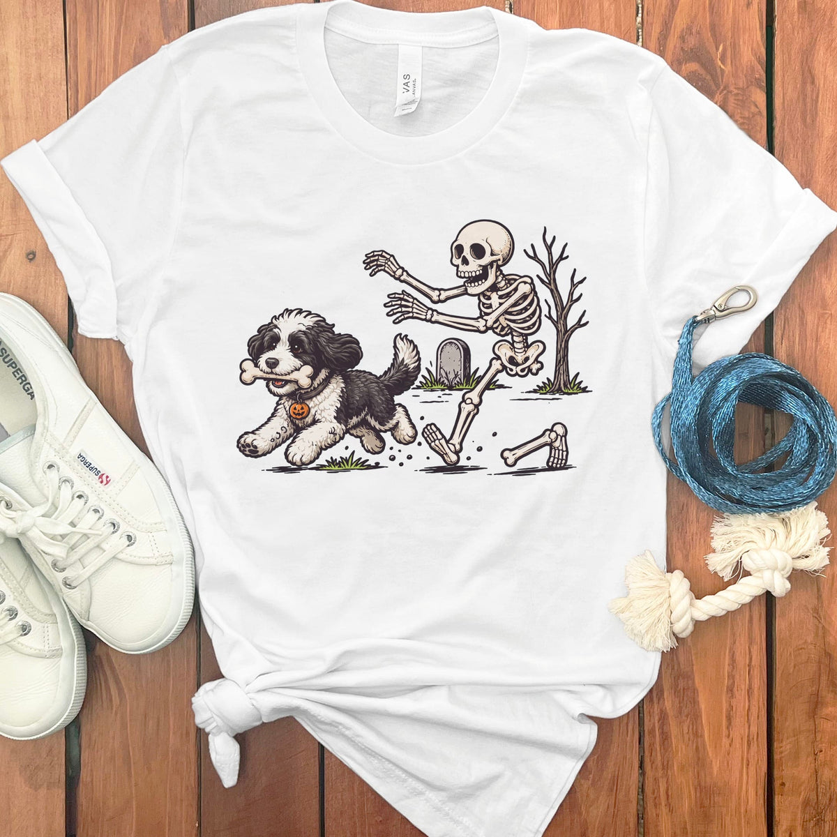 Sheepadoodle Bone Thief T-Shirt in White / S by Puppy Jo