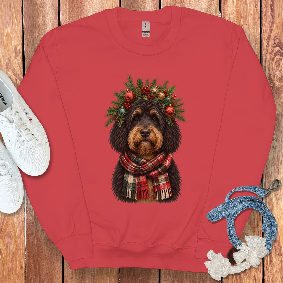 Phantom Goldendoodle Holiday Crown Sweatshirt in Red / S by Puppy Jo