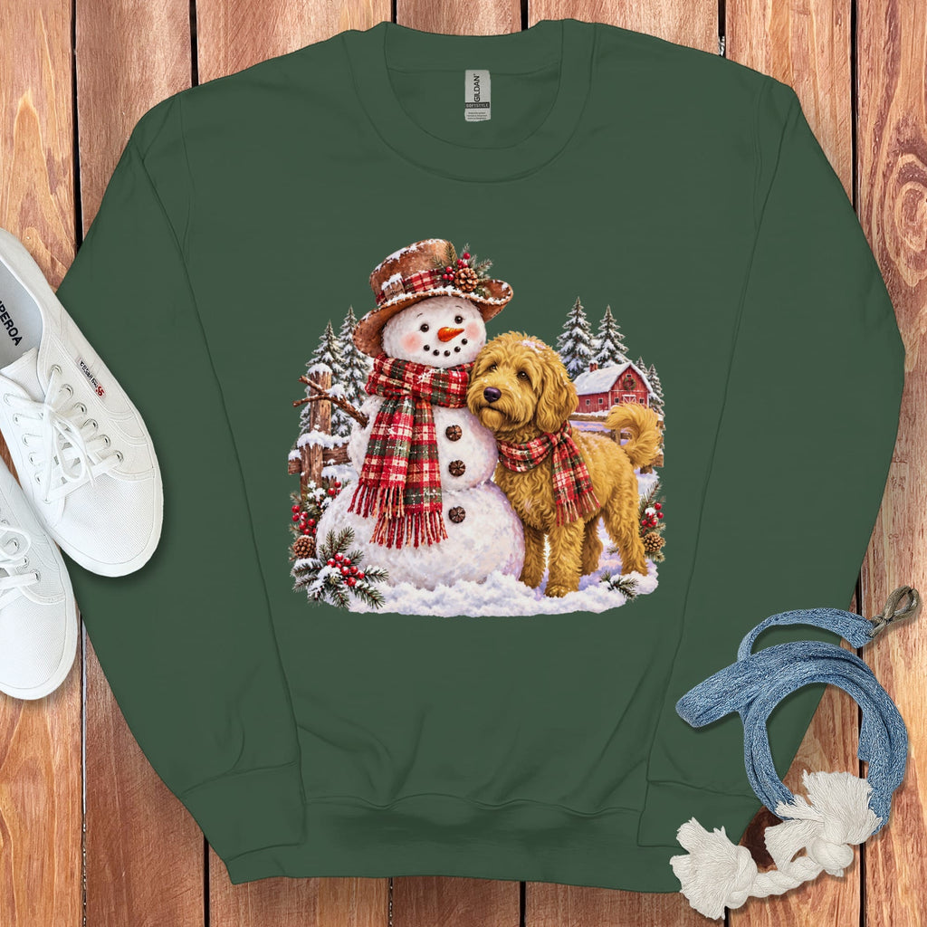 Golden Goldendoodle Christmas Snowman Sweatshirt in Forest Green / S by Puppy Jo