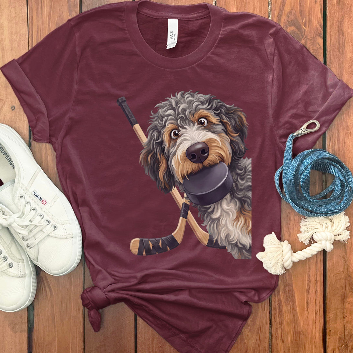 Aussiedoodle Hockey T-Shirt in Maroon / S by Puppy Jo