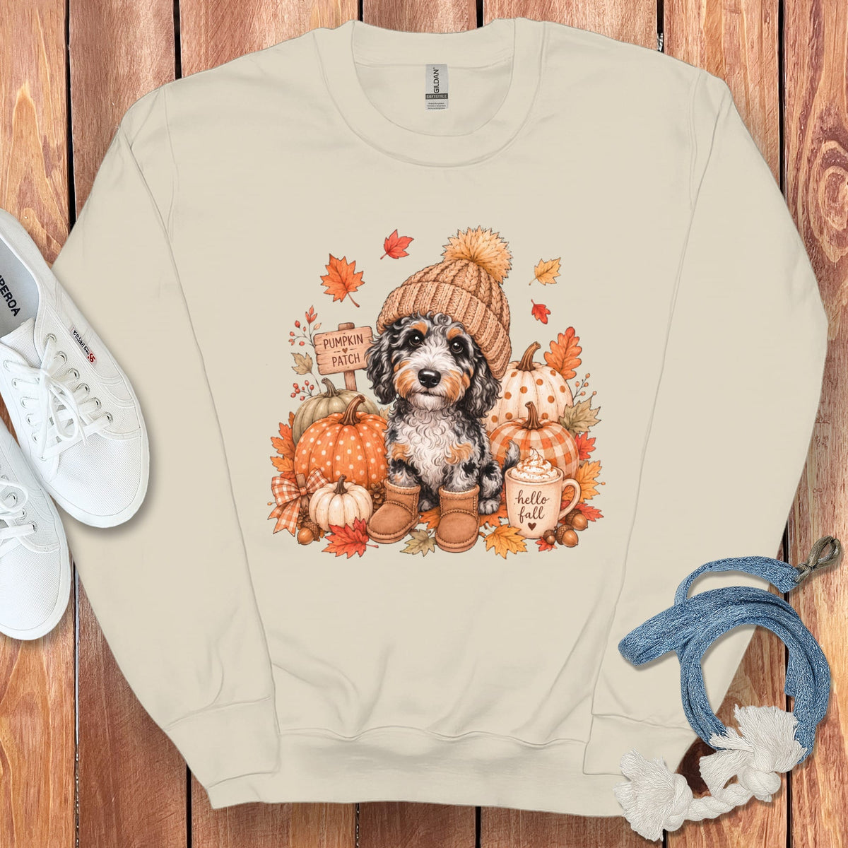 Aussiedoodle Pumpkin Patch Sweatshirt in Sand / S by Puppy Jo