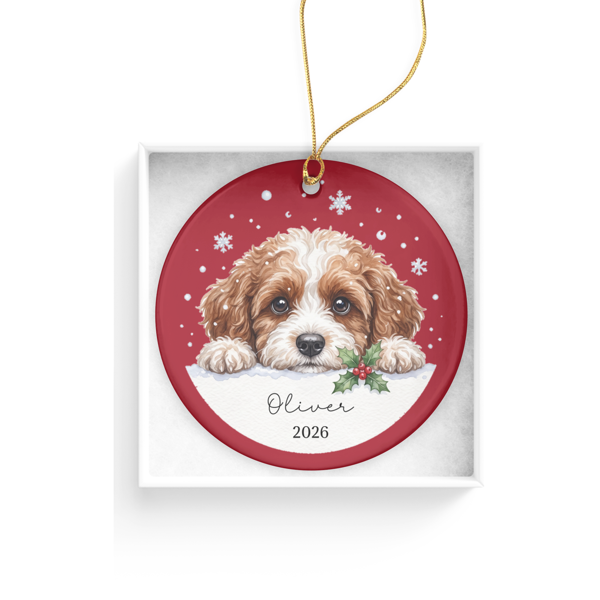 Peeking Snow Cavapoo Ornament