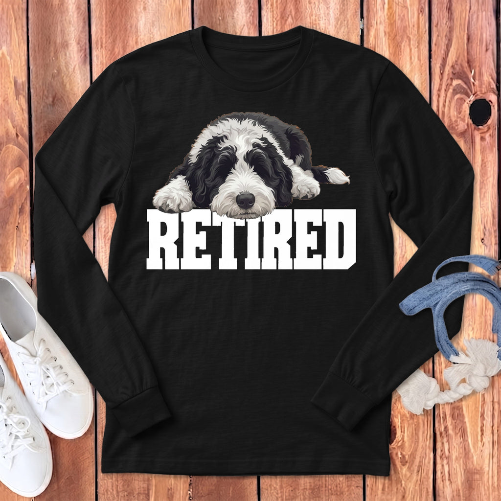 Retired Sleeping Sheepadoodle Long Sleeve T-Shirt in Dark Grey Heather / S by Puppy Jo