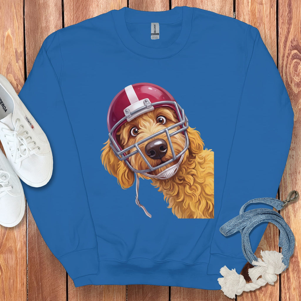 Golden Goldendoodle Football Helmet Sweatshirt in Royal / S by Puppy Jo