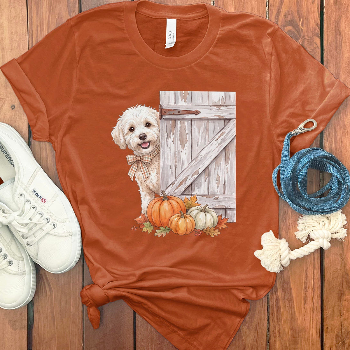 Maltipoo Barn Peeking T-Shirt in Autumn / S by Puppy Jo