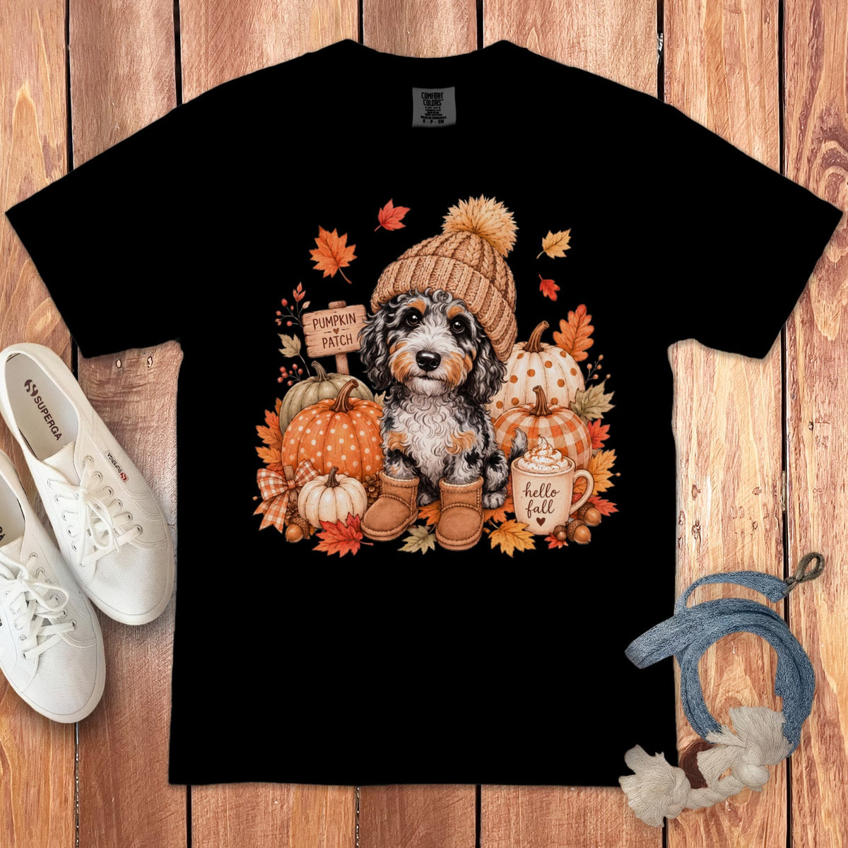 Aussiedoodle Pumpkin Patch Signature T-Shirt in Black / S by Puppy Jo