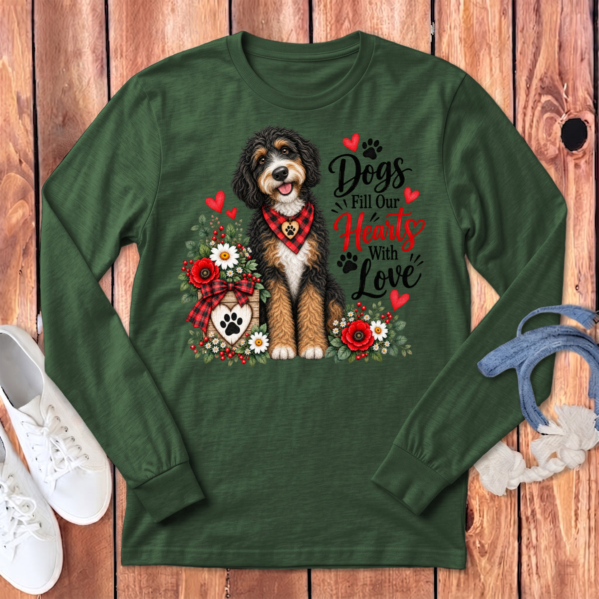 Bernedoodle Hearts Love Long Sleeve T-Shirt