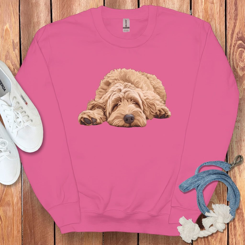 Golden Goldendoodle Snoozing Sweatshirt in Heliconia / S by Puppy Jo