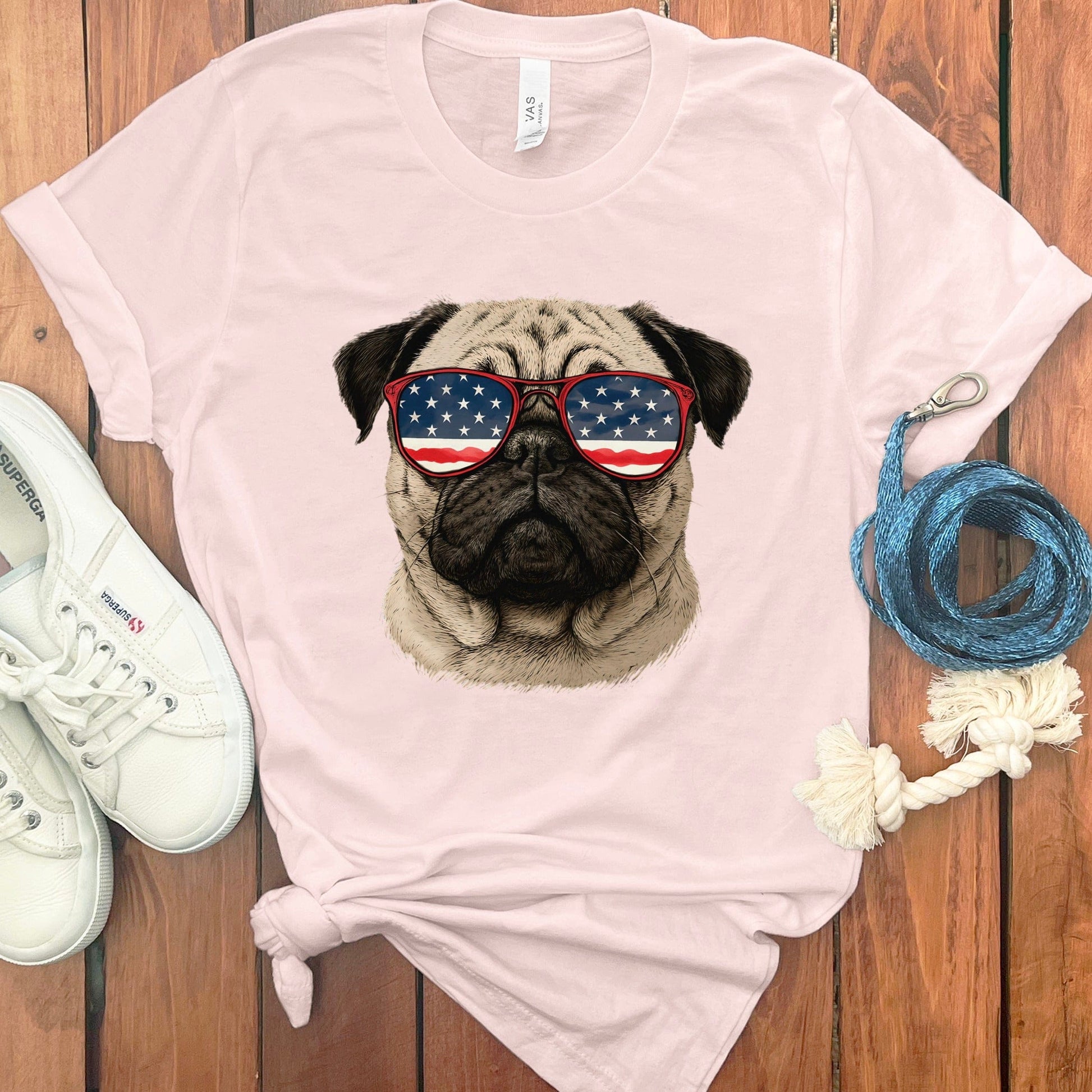 Pug with American Flag Sunglasses T-shirt product