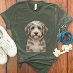 Cute Dog Illustration on Green Short Sleeve T-shirt