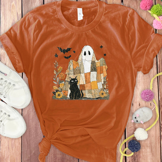 Spooky Ghost and Black Cat Graphic T-Shirt product