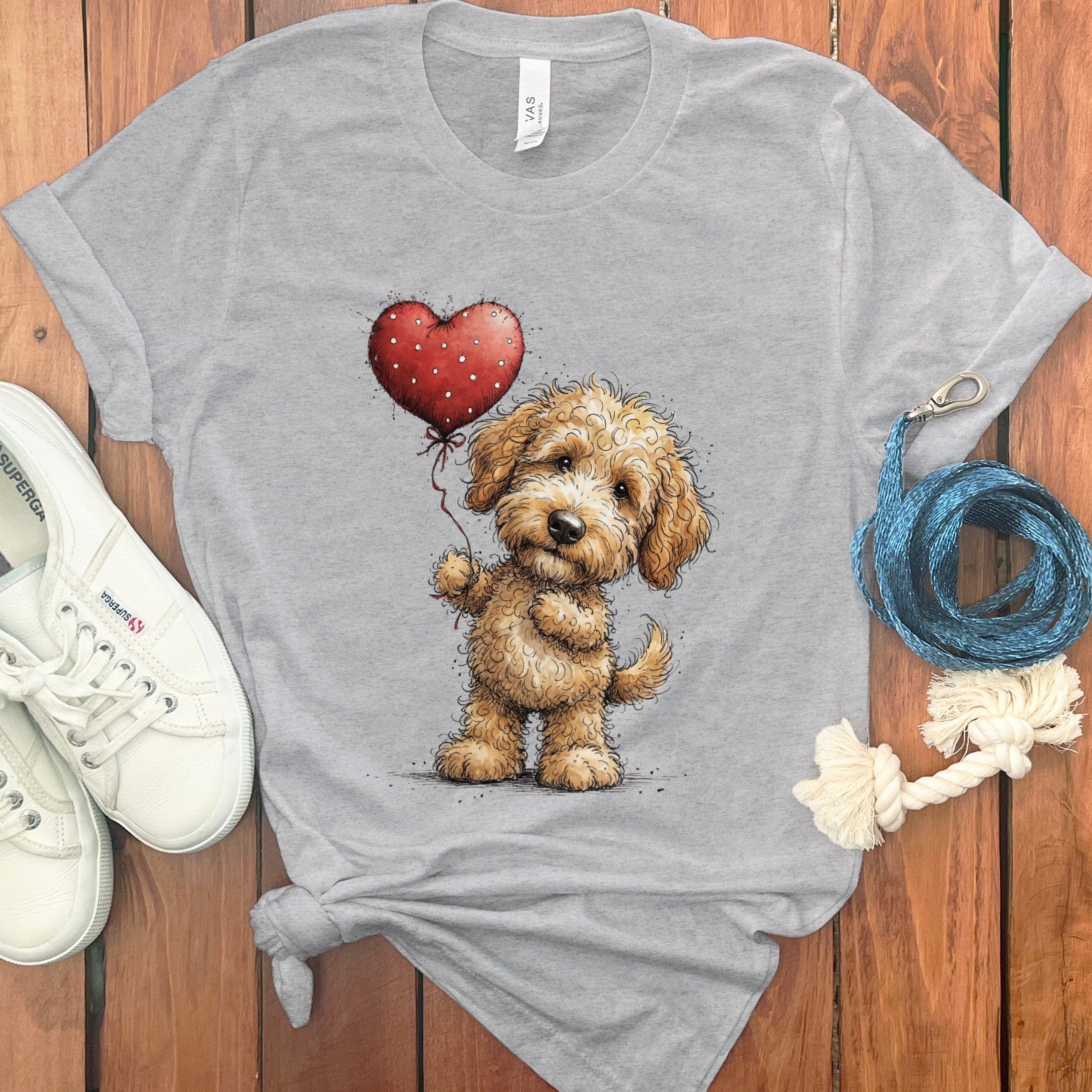 Cute Puppy with Heart Balloon Graphic T-shirt Design