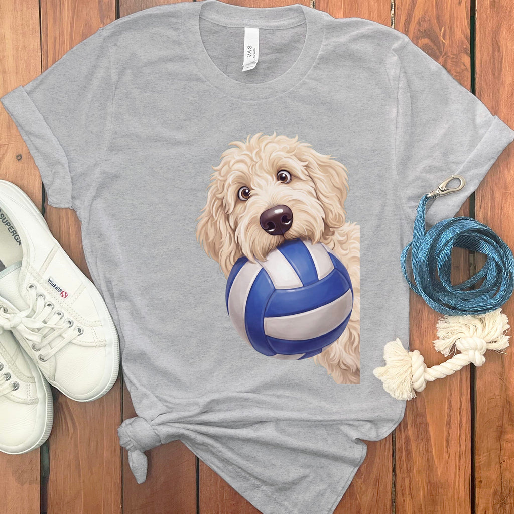 Cream Goldendoodle Volleyball T-Shirt in Athletic Heather / S by Puppy Jo
