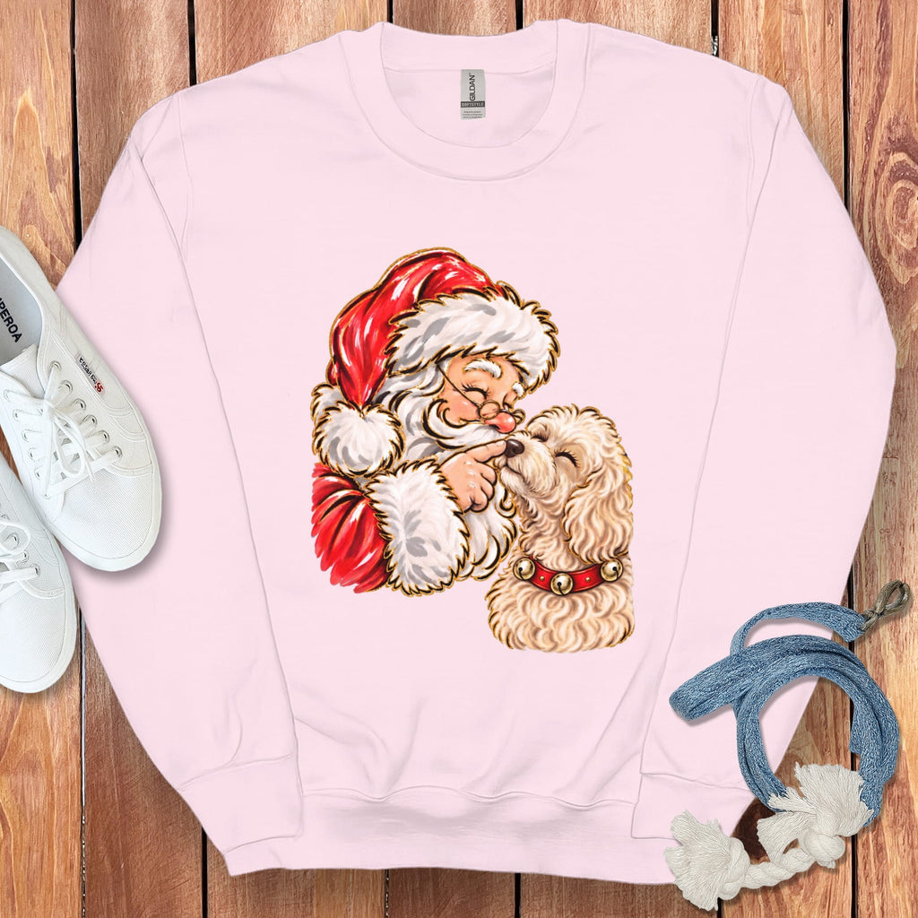 Maltipoo Santa Kiss Sweatshirt in Light Pink / S by Puppy Jo
