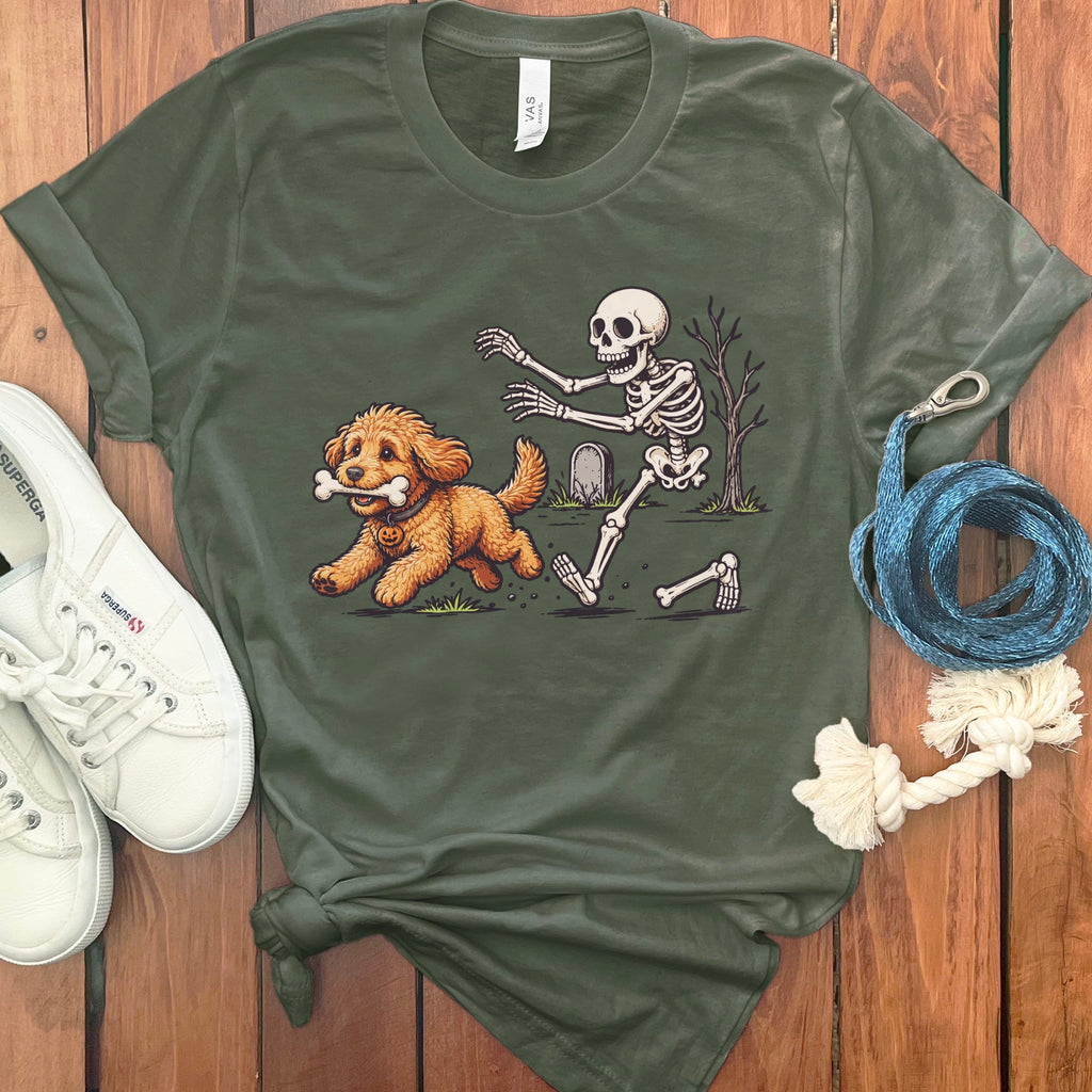 Gold Goldendoodle Bone Thief T-Shirt in Military Green / S by Puppy Jo
