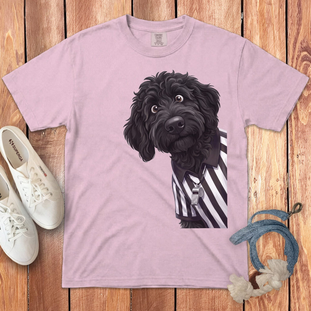 Black Goldendoodle Football Referee Signature T-Shirt in Blossom / S by Puppy Jo