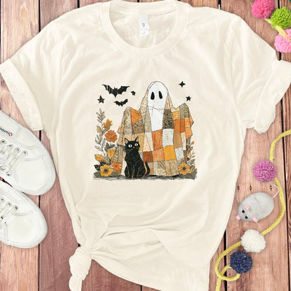 Spooky Halloween Ghost and Cat Graphic T-shirt product
