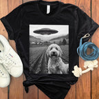 Dog and UFO Over Farm Scene Graphic T-Shirt