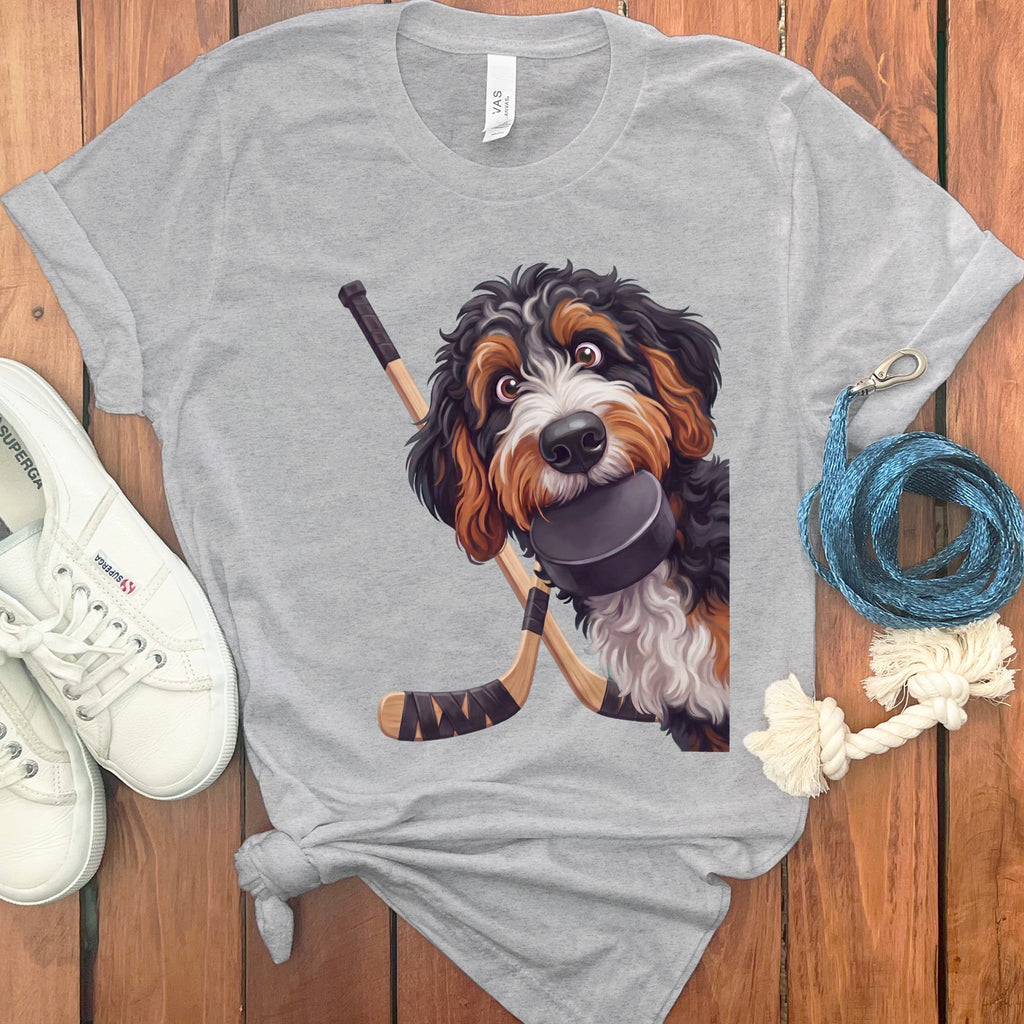 Bernedoodle Hockey T-Shirt in Athletic Heather / S by Puppy Jo
