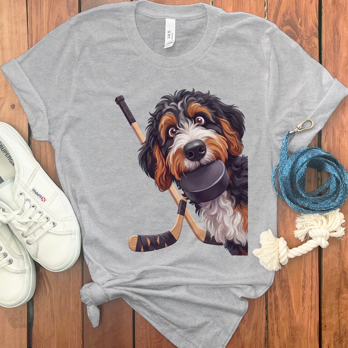 Bernedoodle Hockey T-Shirt in Athletic Heather / S by Puppy Jo