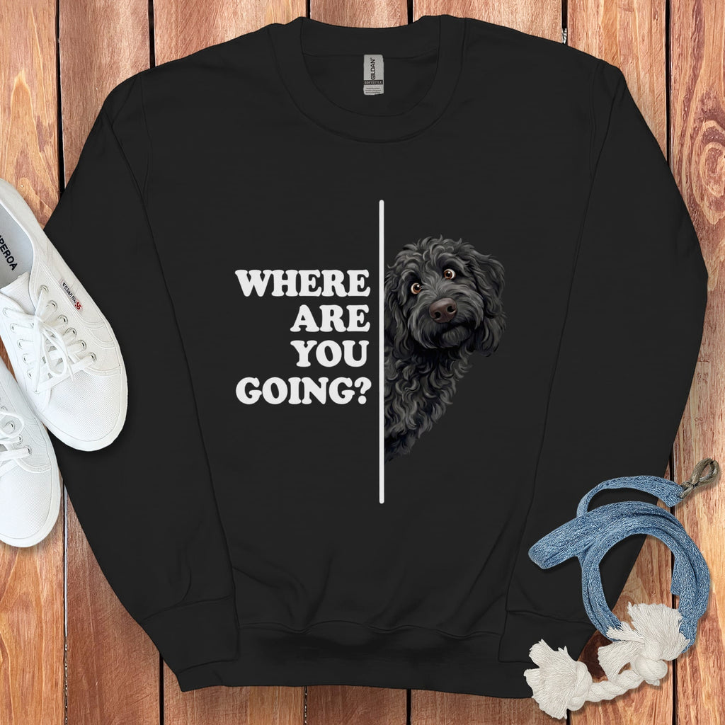 Where Going Black Goldendoodle Sweatshirt in Black / S by Puppy Jo