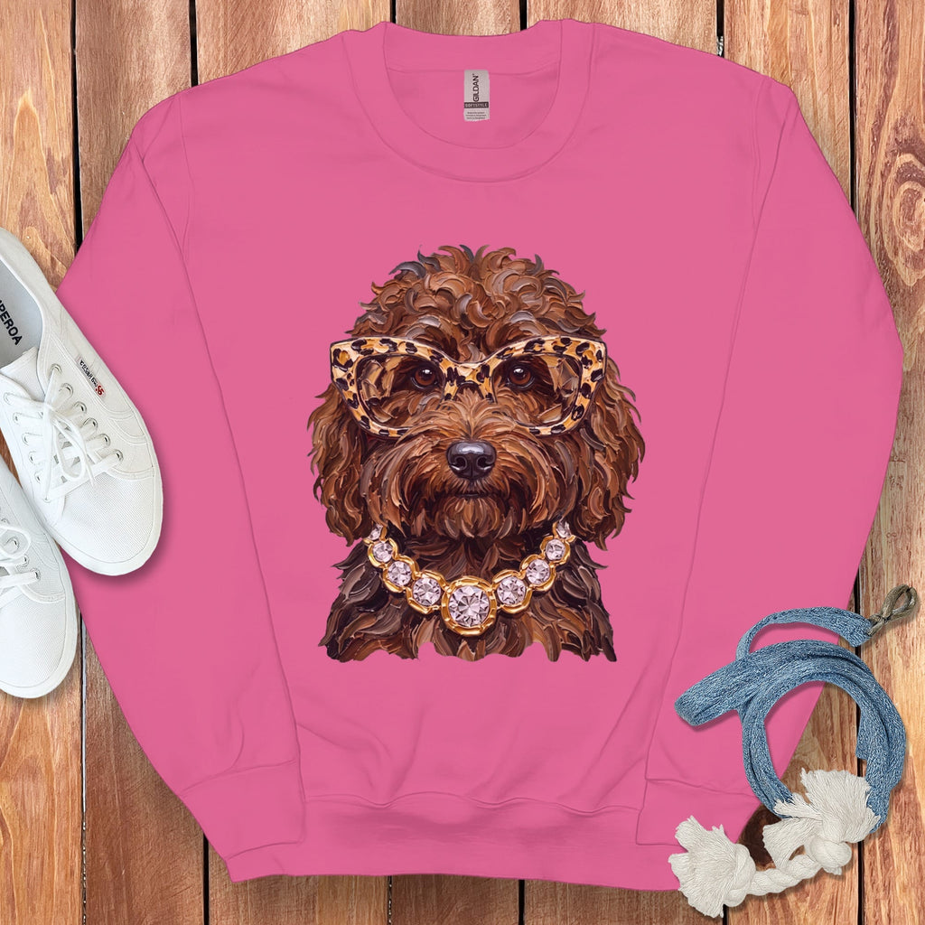 Chocolate Goldendoodle Glam Sweatshirt in Heliconia / S by Puppy Jo