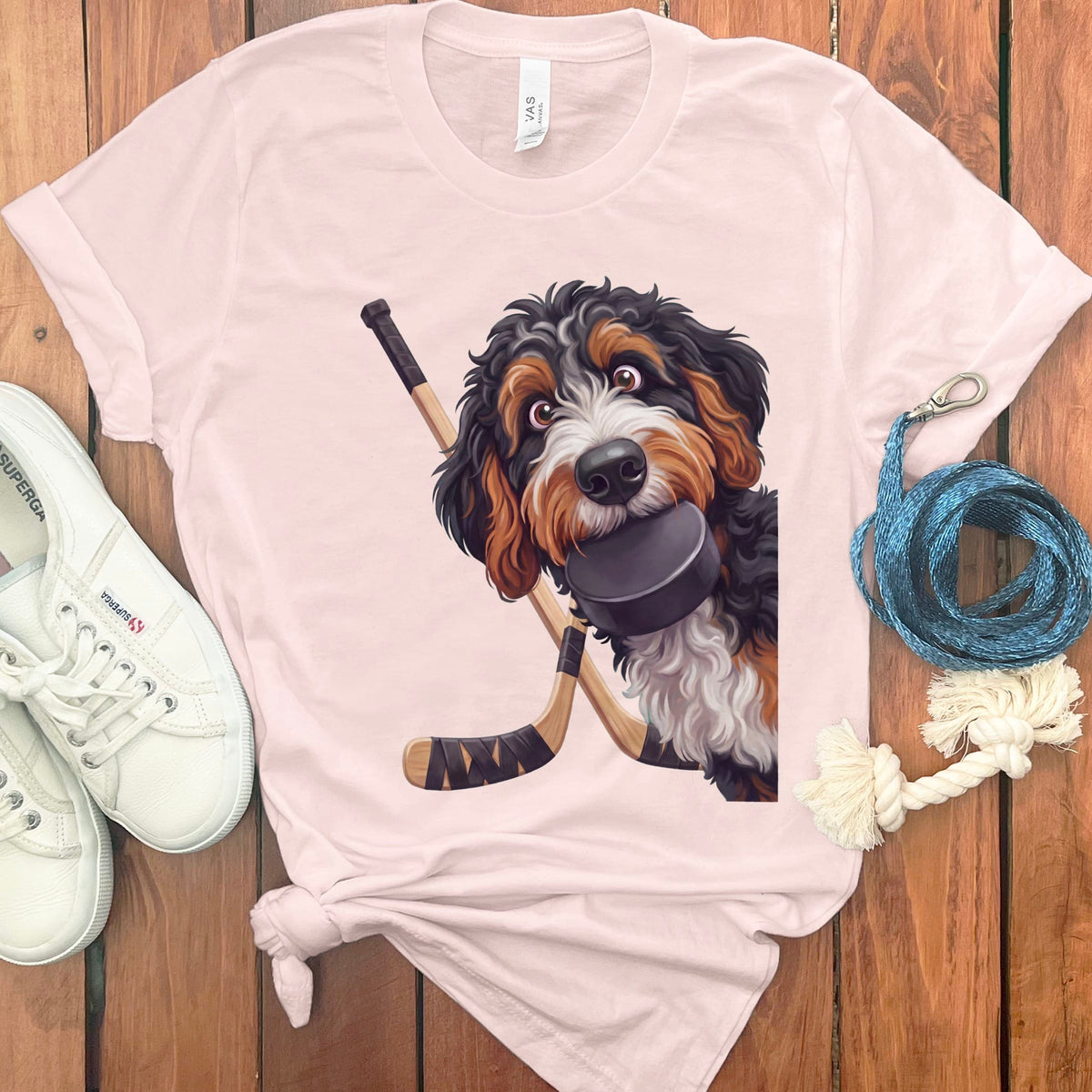 Bernedoodle Hockey T-Shirt in Soft Pink / S by Puppy Jo