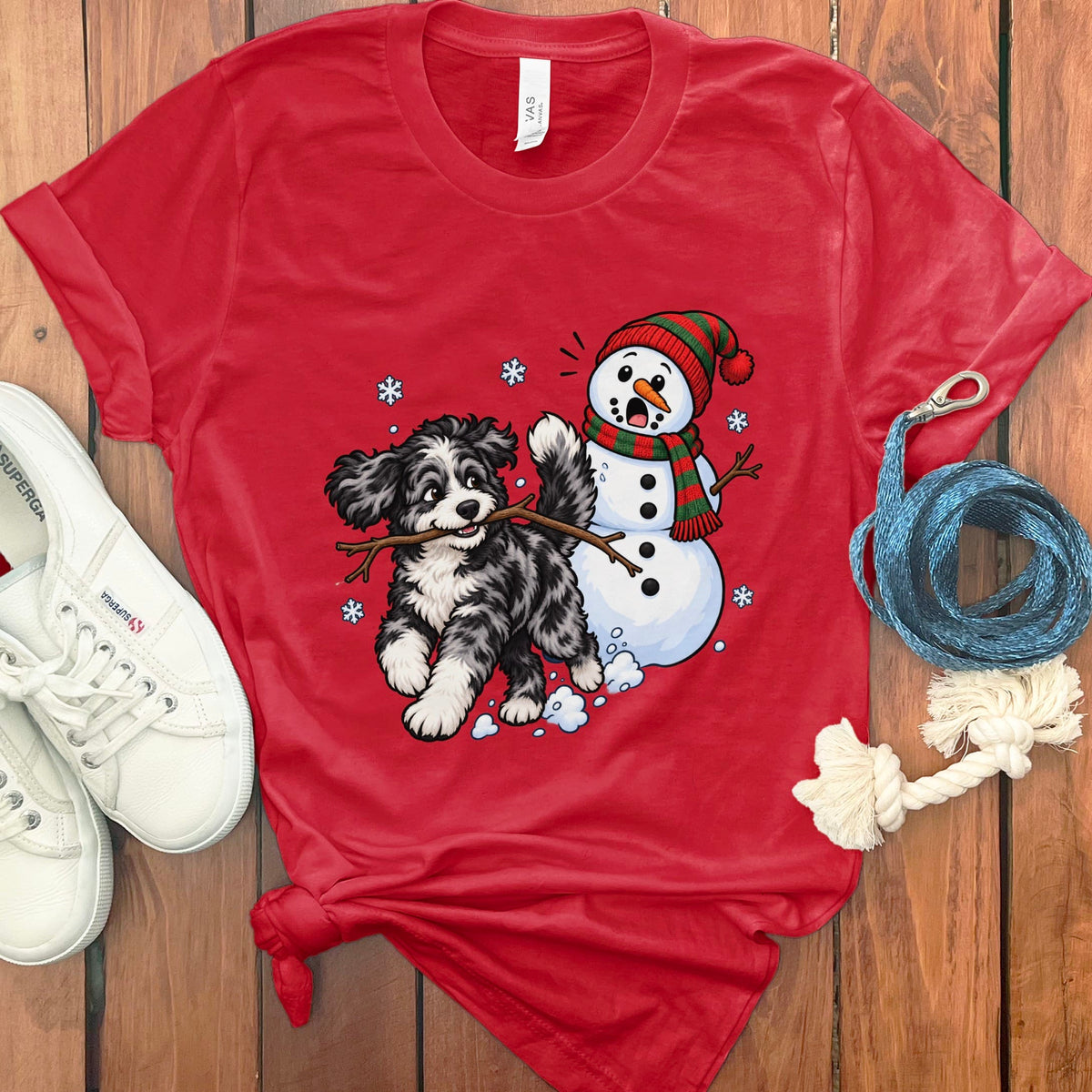 Merle Goldendoodle Snowman T-Shirt in Red / S by Puppy Jo