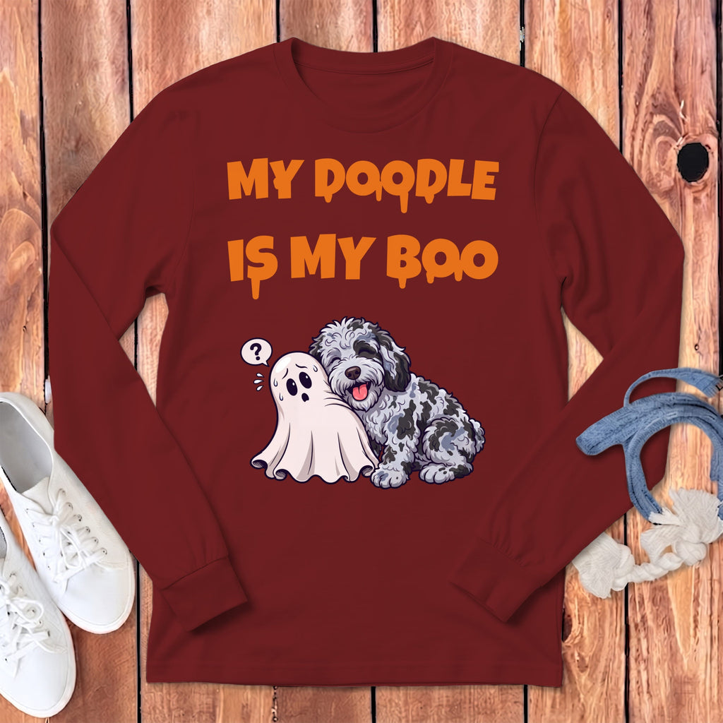 Merle Goldendoodle My Boo Long Sleeve T-Shirt in Cardinal / S by Puppy Jo